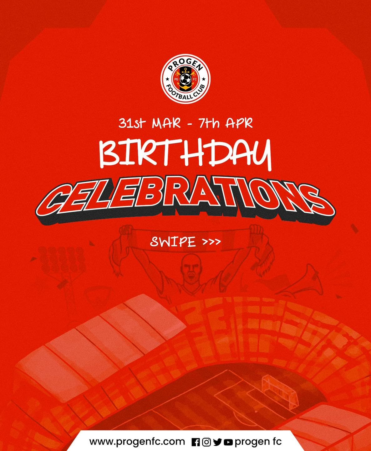 ProGen FC birthday celebrations graphic, 31st March to 7th April