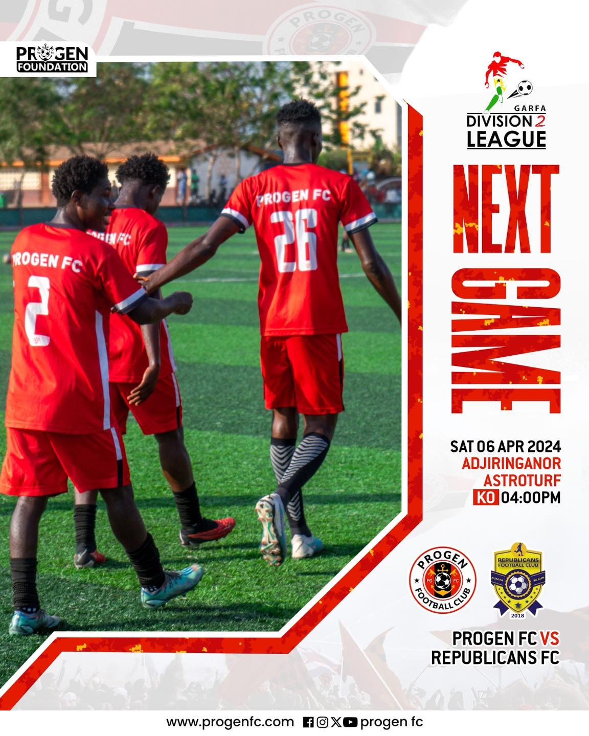 ProGen FC first team matchday graphic against Republicans